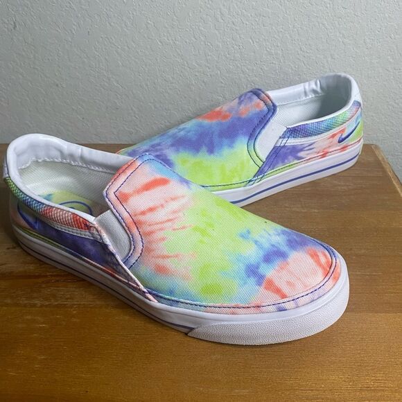 New Women’s NIKE COURT LEGACY SLIP-ON SNEAKERS Colorful Tie Dye Size 8 Casual - Picture 2 of 7